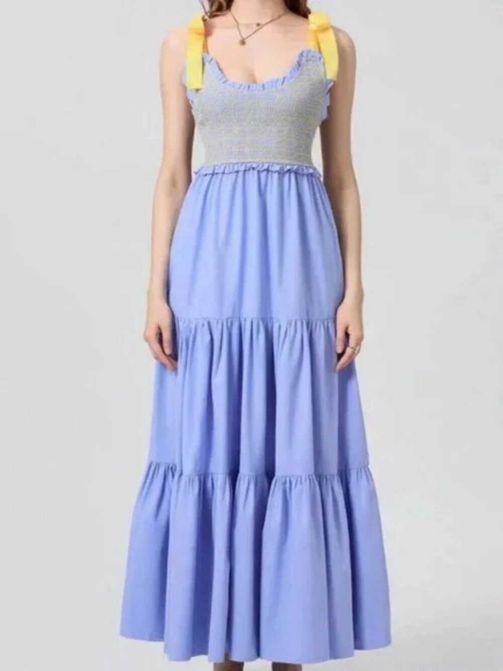 Dreamscape Tiered Blue-Yellow Maxi Dress
